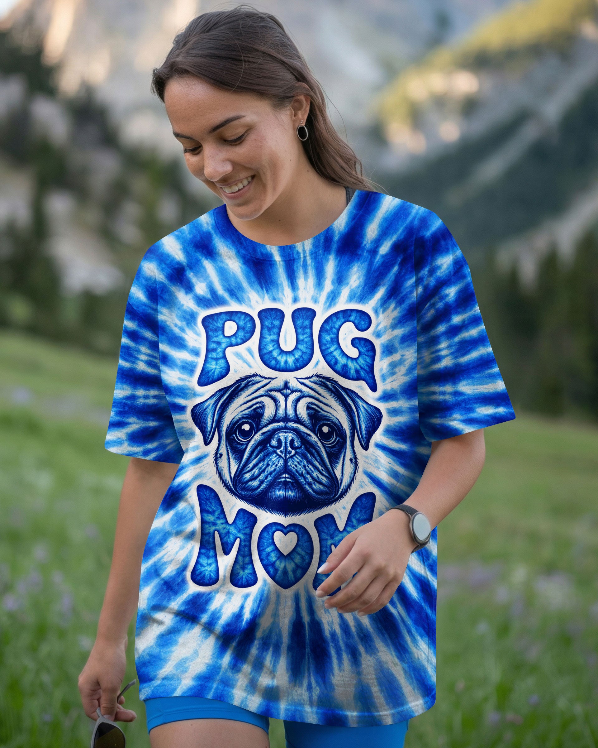 PUG MOM DOG BLUE SWIRL ALL OVER PRINT - TLTW0503262