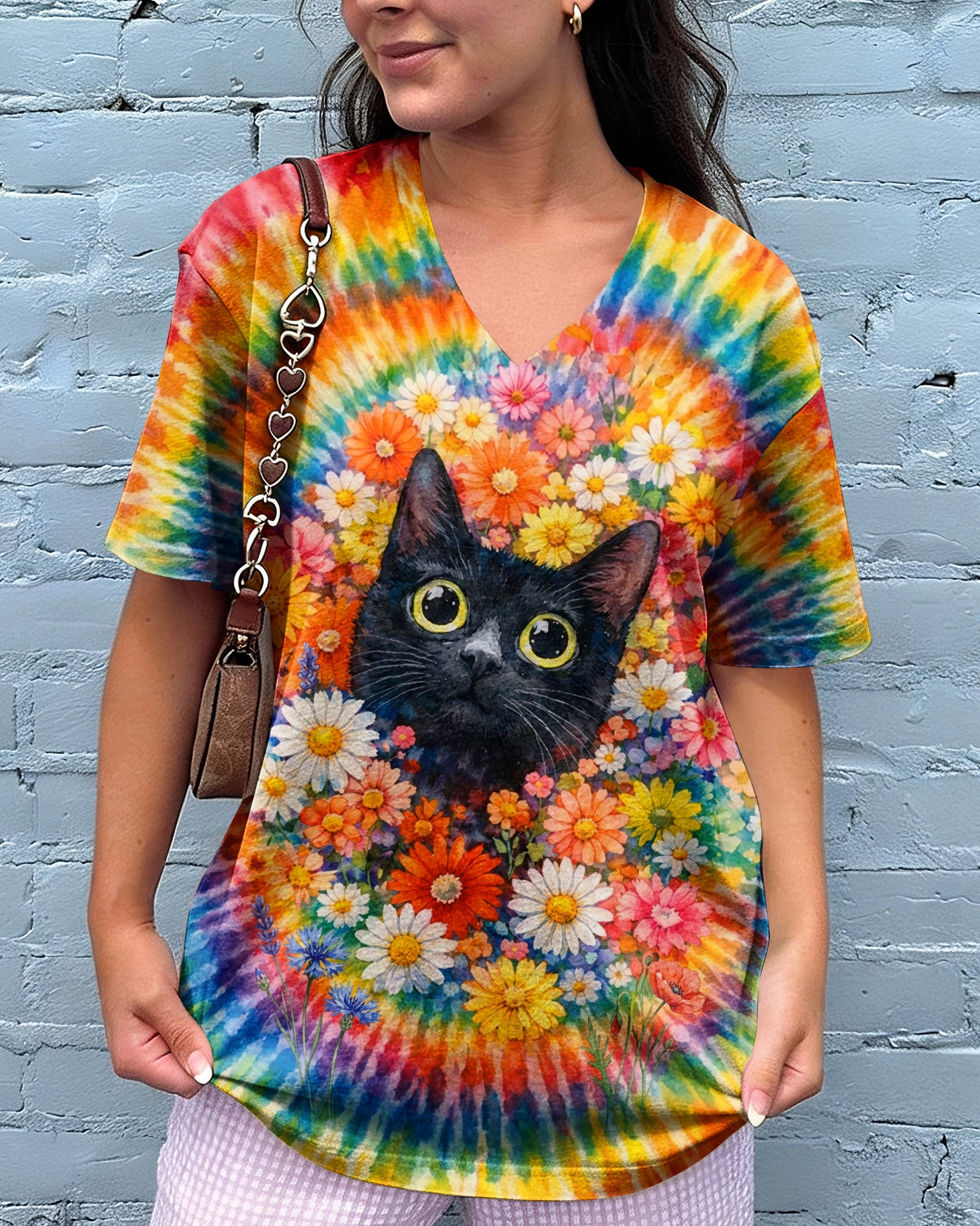 BLACK CAT WITH FLORAL SWIRL ALL OVER PRINT - TLHN0403262
