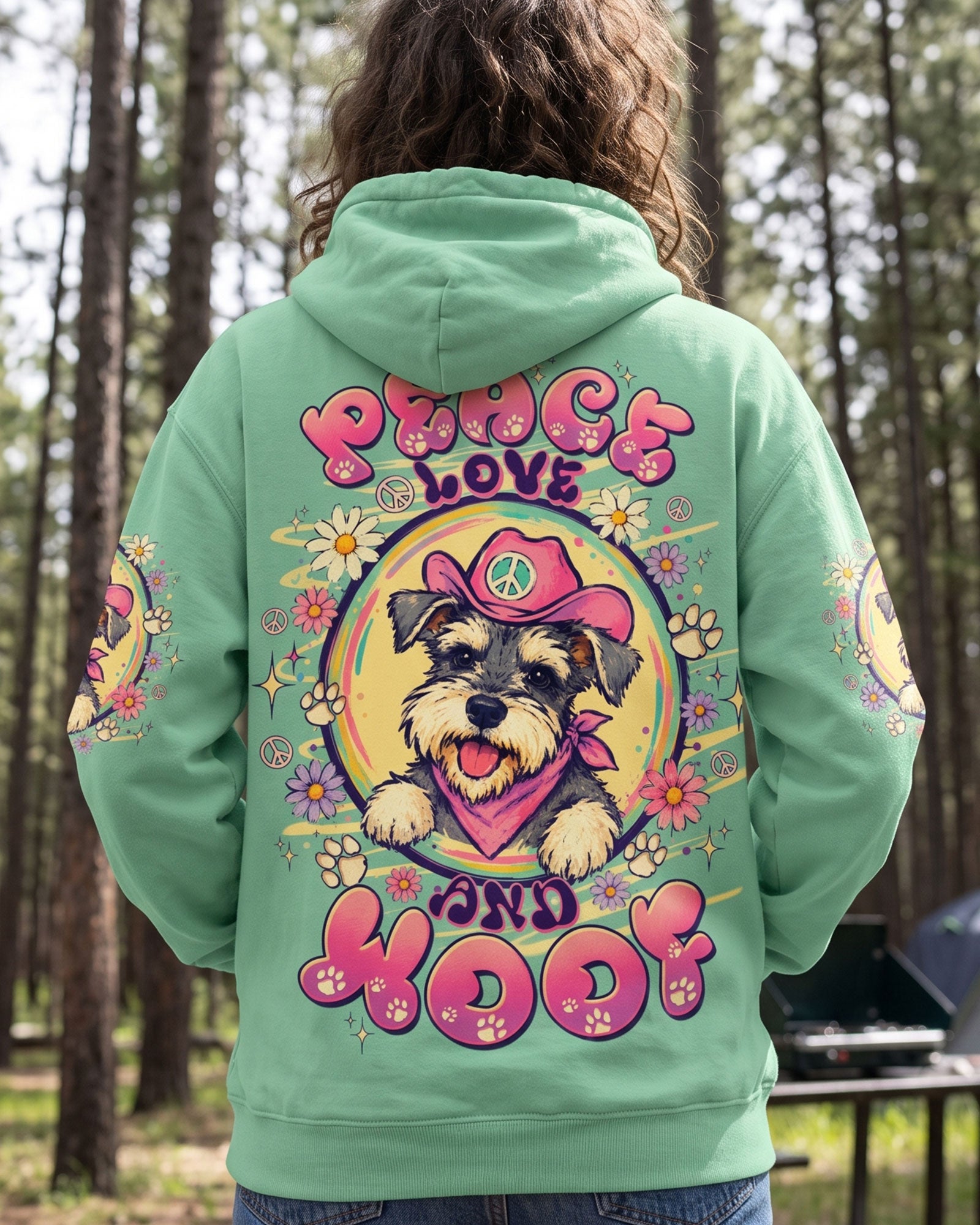 PEACE LOVE AND WOOF SCHNAUZER DOG ALL OVER PRINT - TLTW1507261