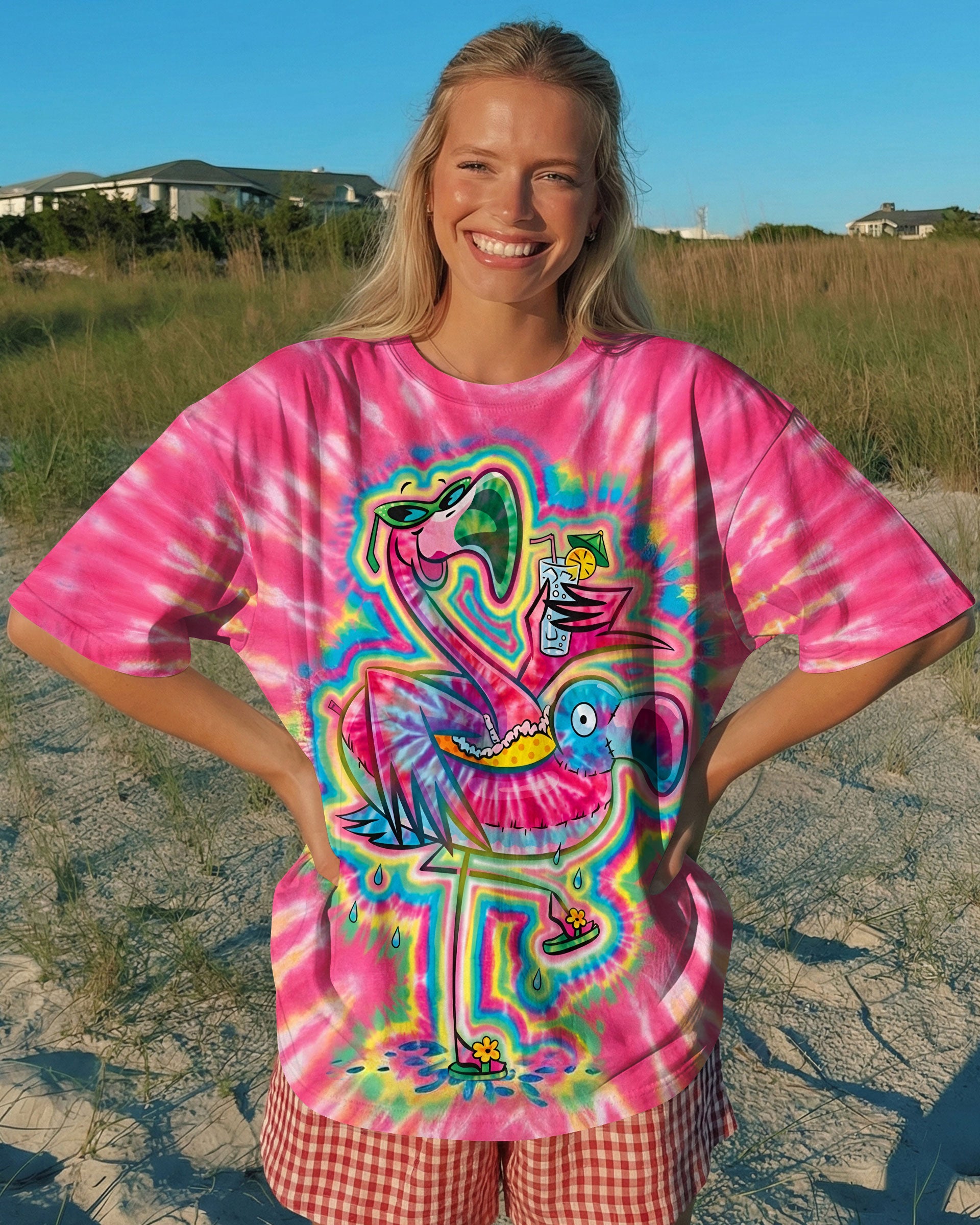 SUMMER FLAMINGO SWIRL ALL OVER PRINT - TLTW2303262