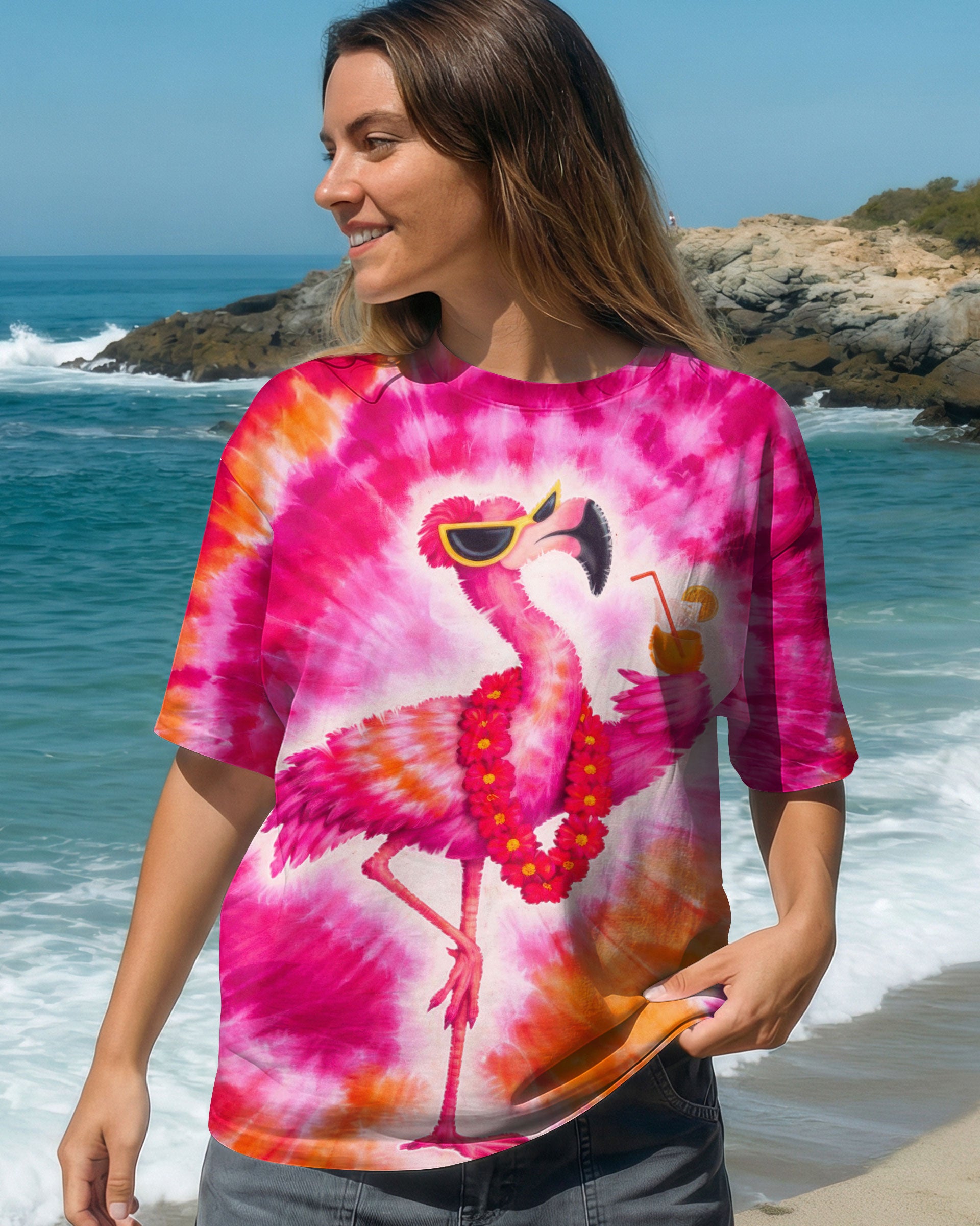 FLAMINGO DRINKING PINK SWIRL ALL OVER PRINT - TLTW1201262