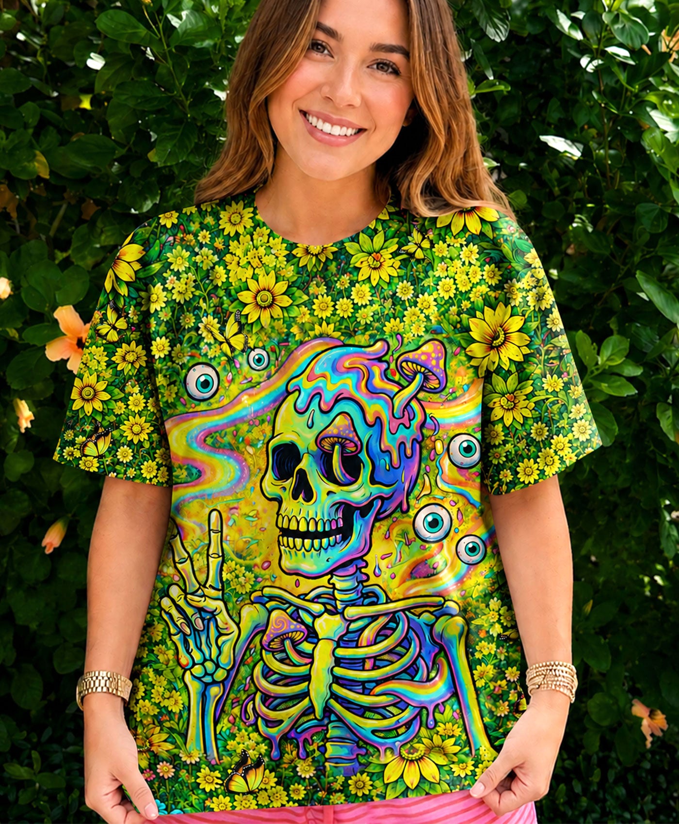 MELTING SKELETON SKULL FLOWER ALL OVER PRINT  - TLHN1505262