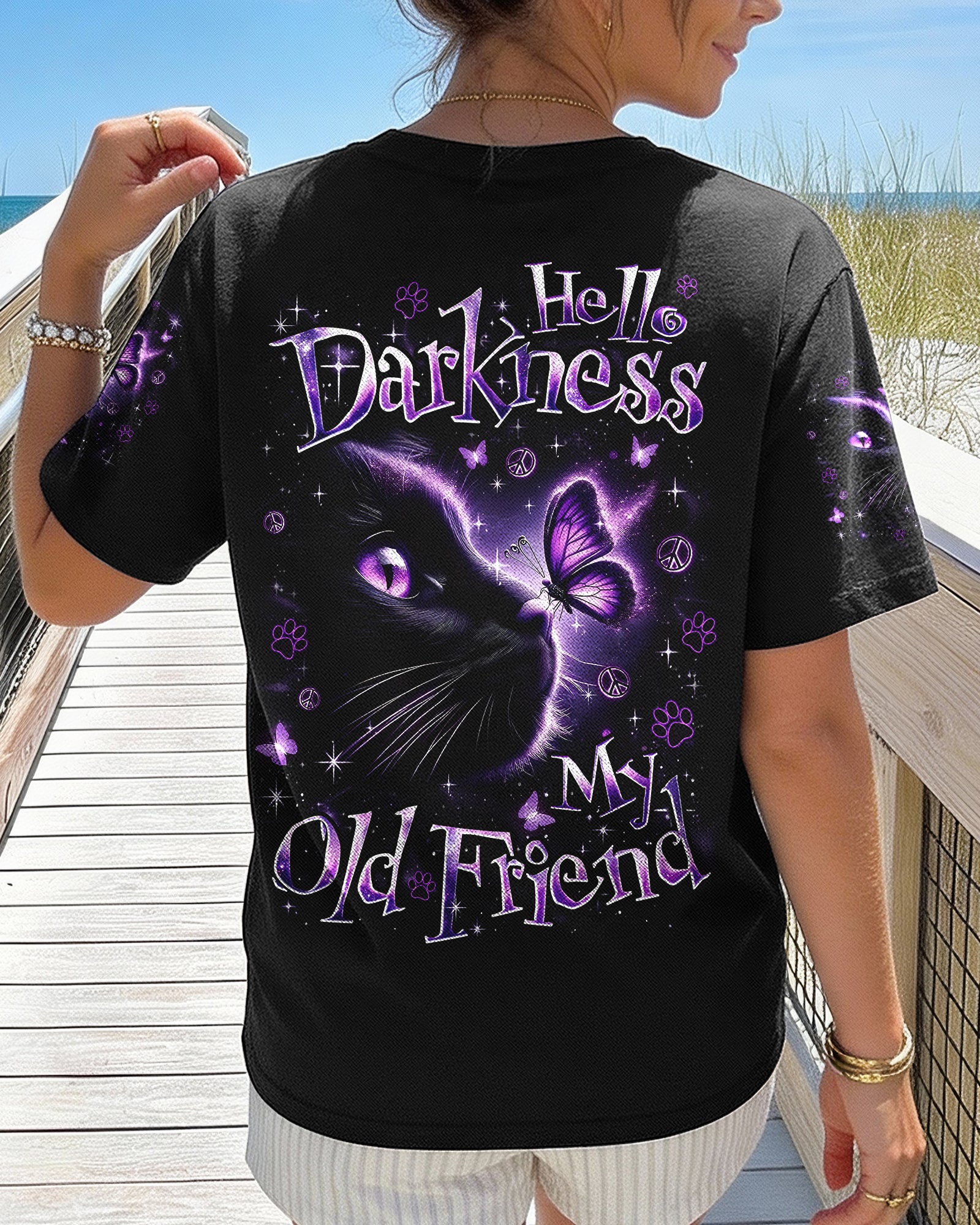 HELLO DARKNESS MY OLD FRIEND CAT AND BUTTERFLY ALL OVER PRINT - TYQY1203262