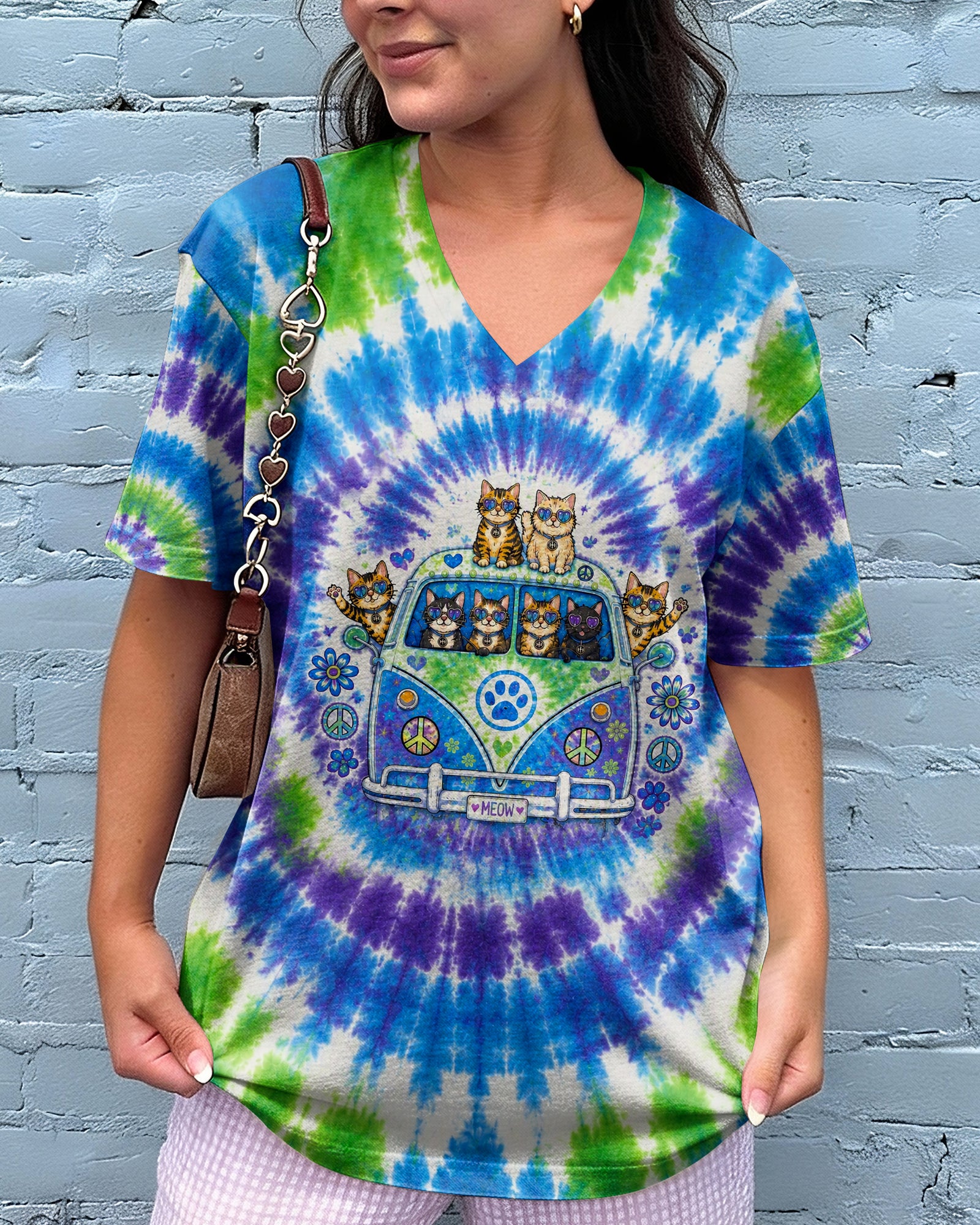 PEACE LOVE AND MEOW CAT VAN ALL OVER PRINT - KMTM3107262