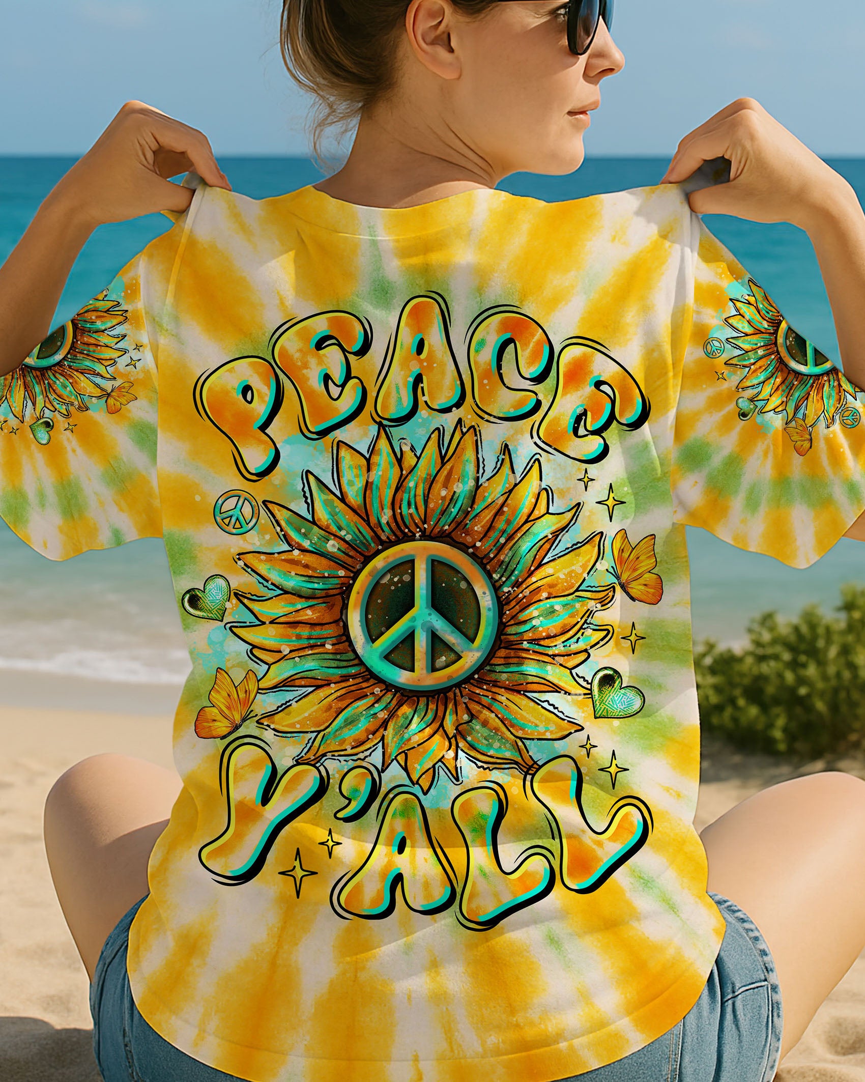 PEACE Y'ALL SUNFLOWER TIE DYE ALL OVER PRINT  - TLTR1807254