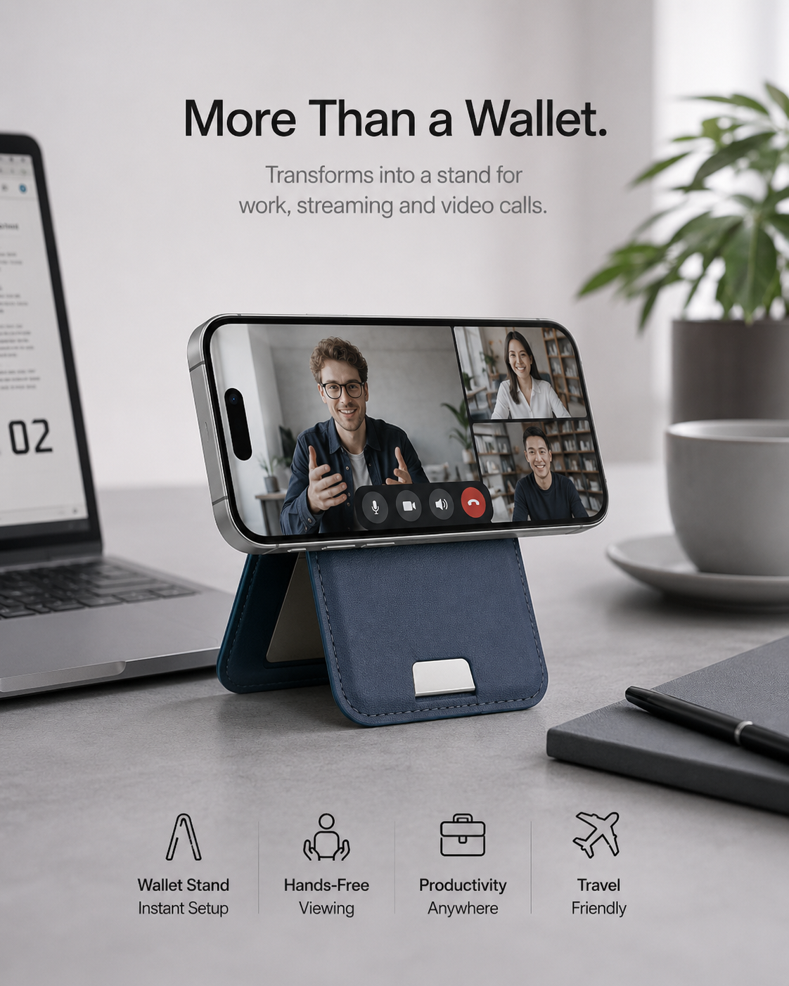 Smart MagSafe Wallet Made of Genuine Nappa Leather – with Apple Find My™ & Google Find Hub™, RFID Protection, and Wireless Charging.