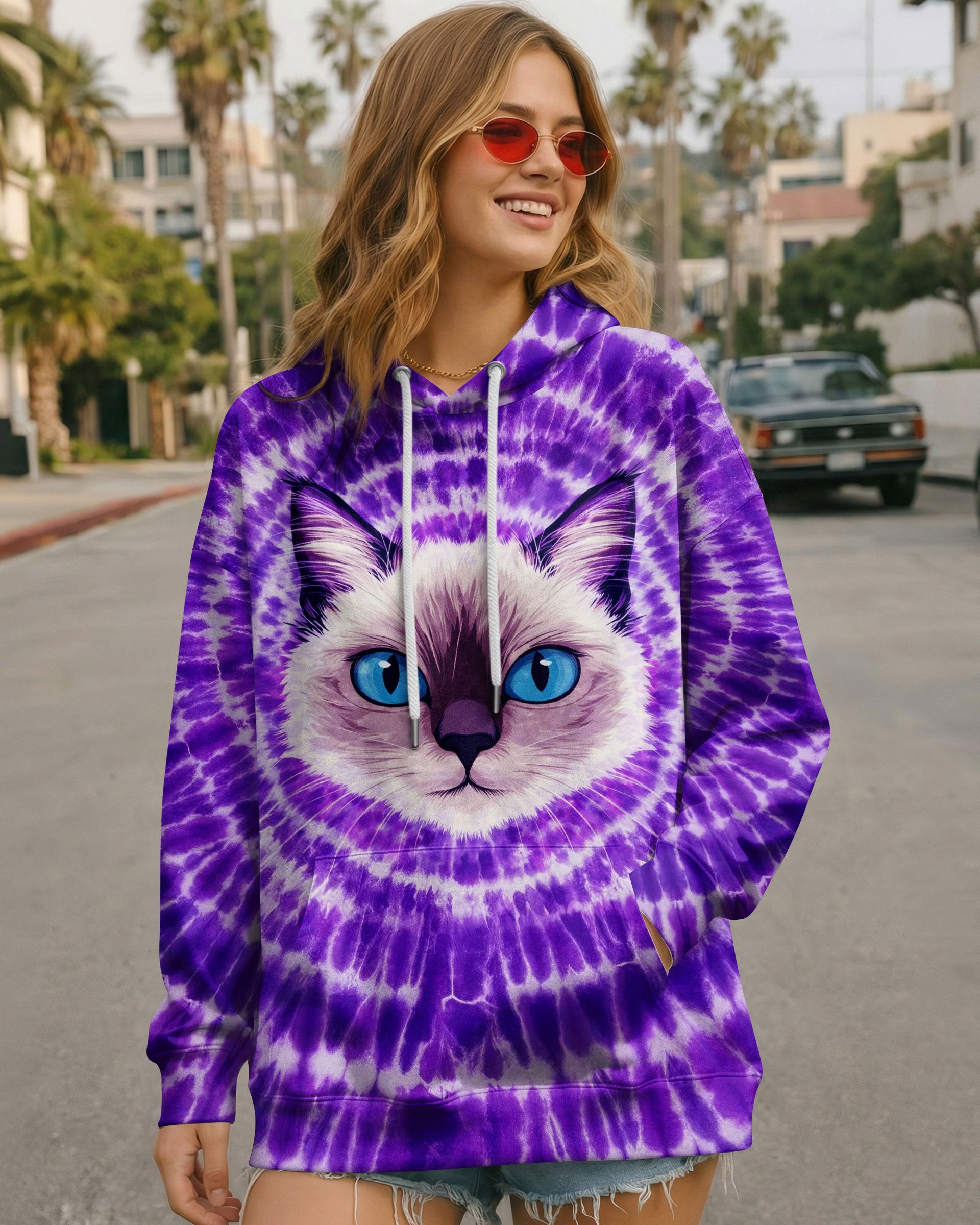 CAT FACE PURPLE SWIRL ALL OVER PRINT - TLTW0403263