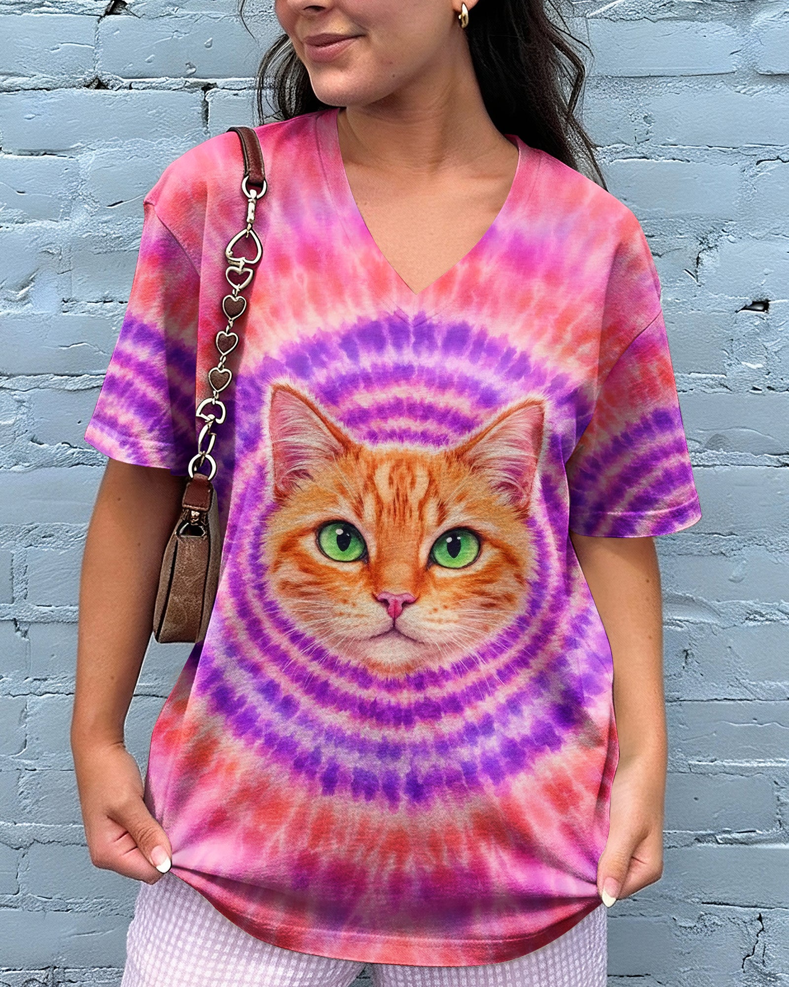GINGER TABBY CAT PURPLE & PINK  SWIRL ALL OVER PRINT - TLHG0403262