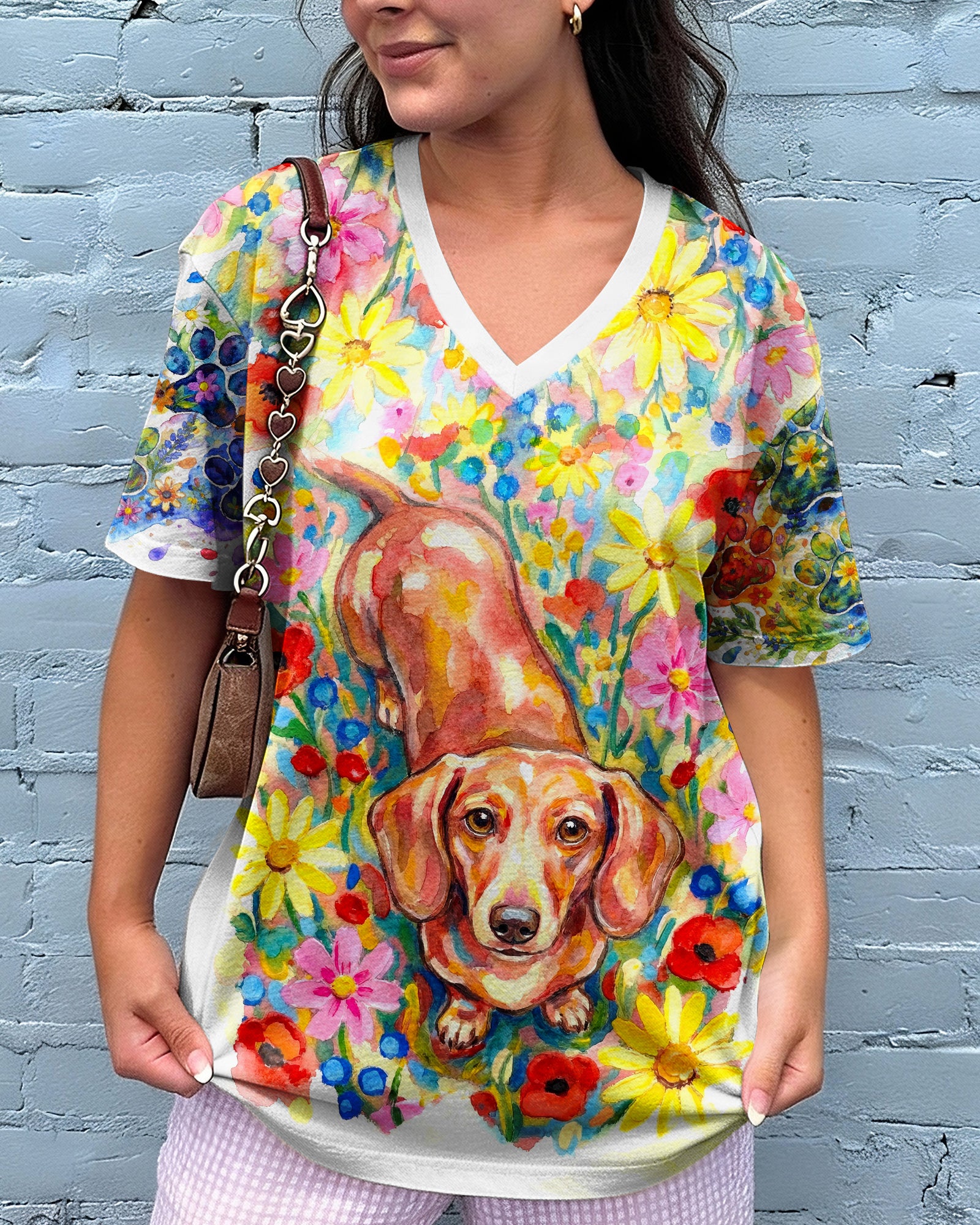 RAINBOW FLORAL DACHSHUND DOG PAW ALL OVER PRINT - RI1103261
