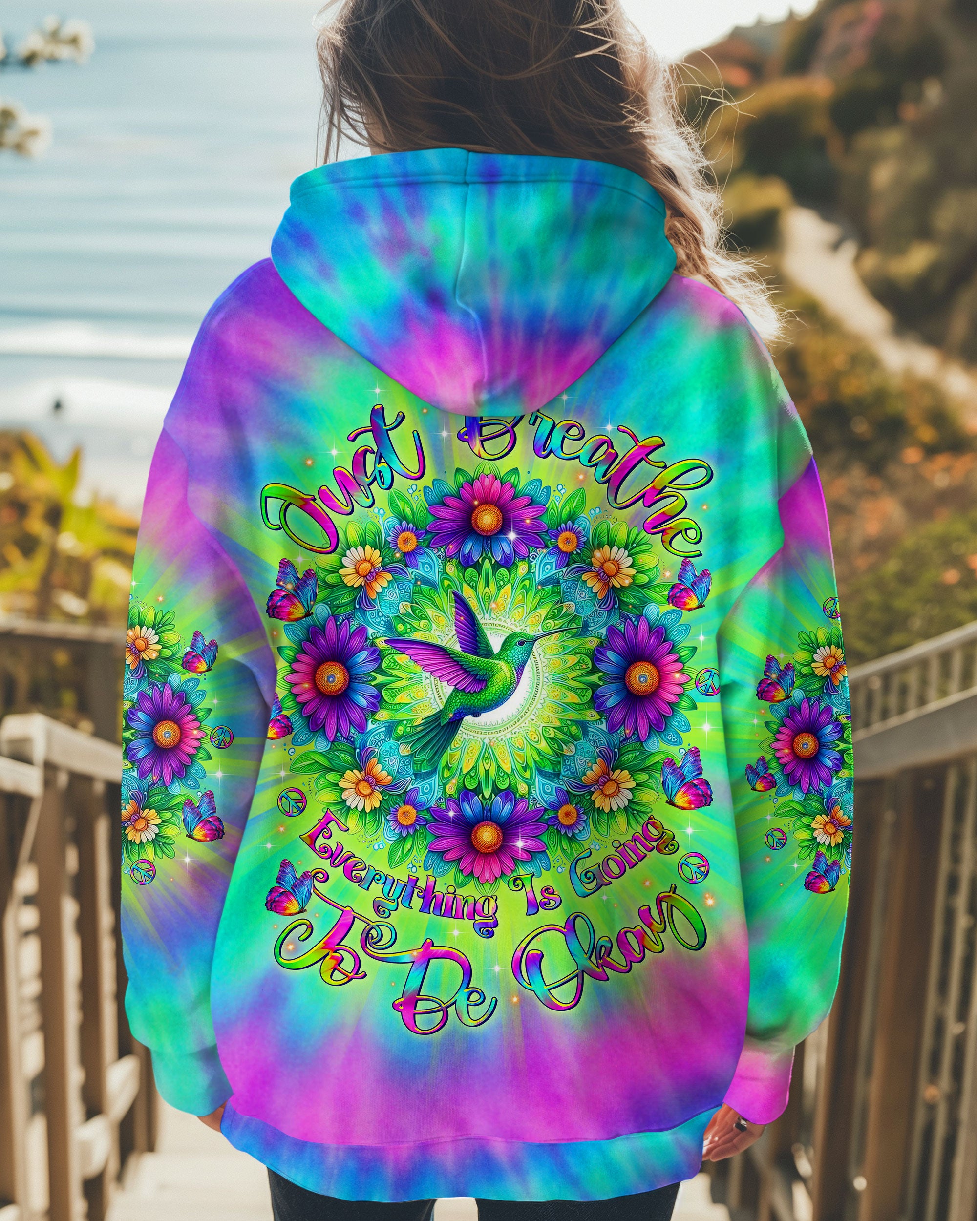 JUST BREATHE HUMMINGBIRD TIE DYE ALL OVER PRINT - TLTR1006252
