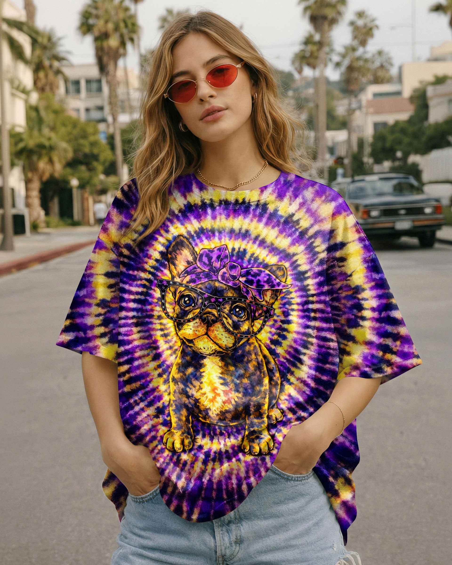 FRENCH BULLDOG PURPLE & YELLOW SWIRL ALL OVER PRINT - TLTW1103263
