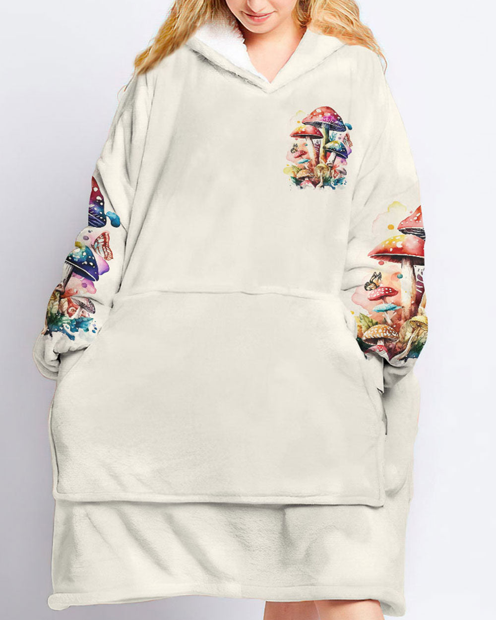 EAT MUSHROOMS SEE THE UNIVERSE SHERPA BLANKET HOODIE - TY2302234