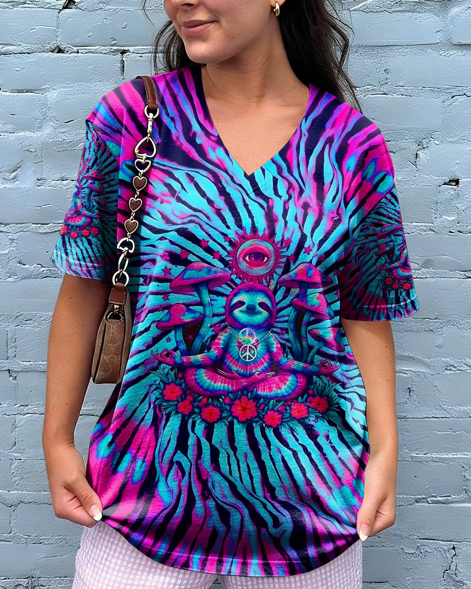 PINK TEAL SWIRL PEACE SLOTH ALL OVER PRINT - YHLT0902261