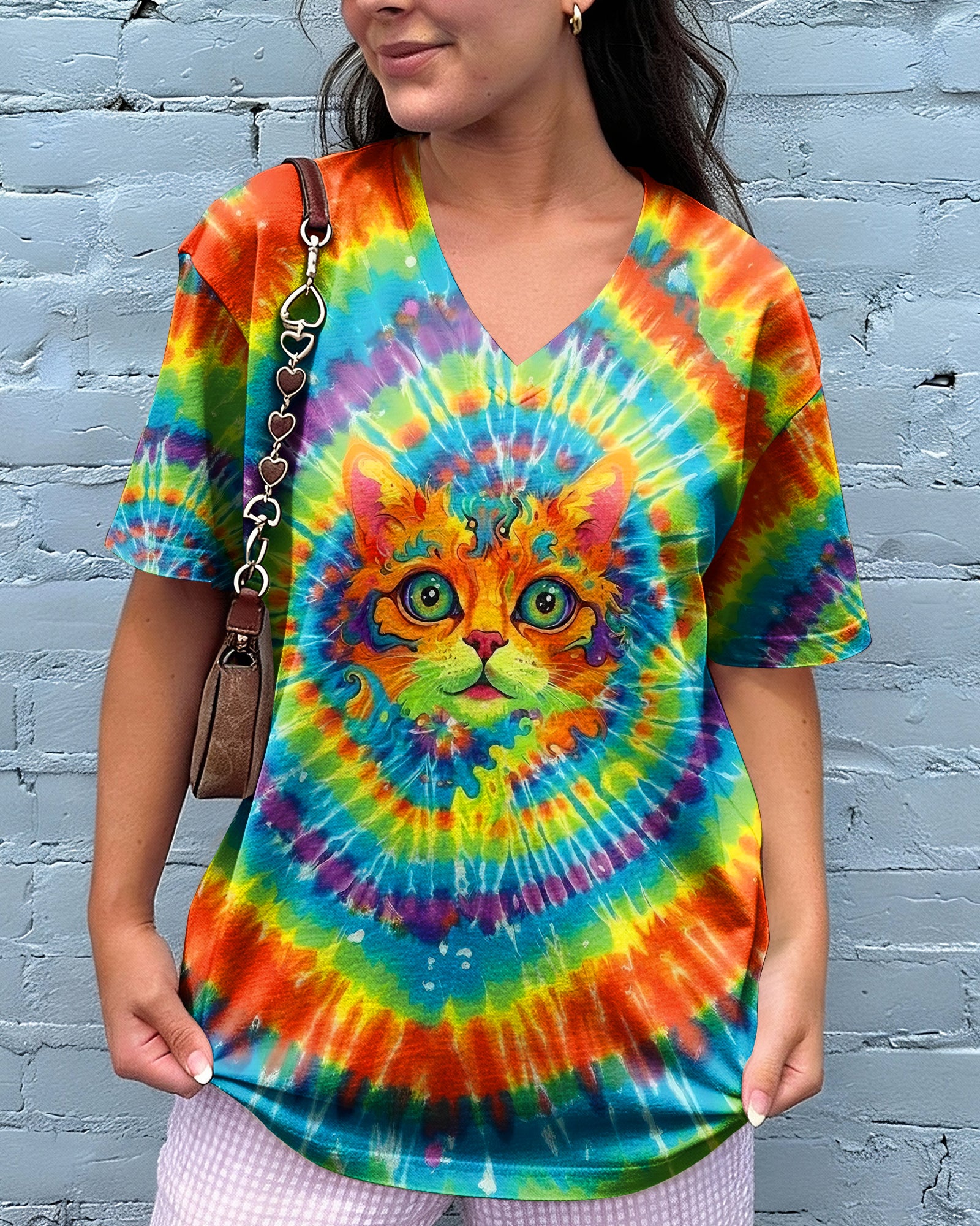 PSYCHEDELIC RAINBOW SWIRL CAT ALL OVER PRINT - YHLT0402261