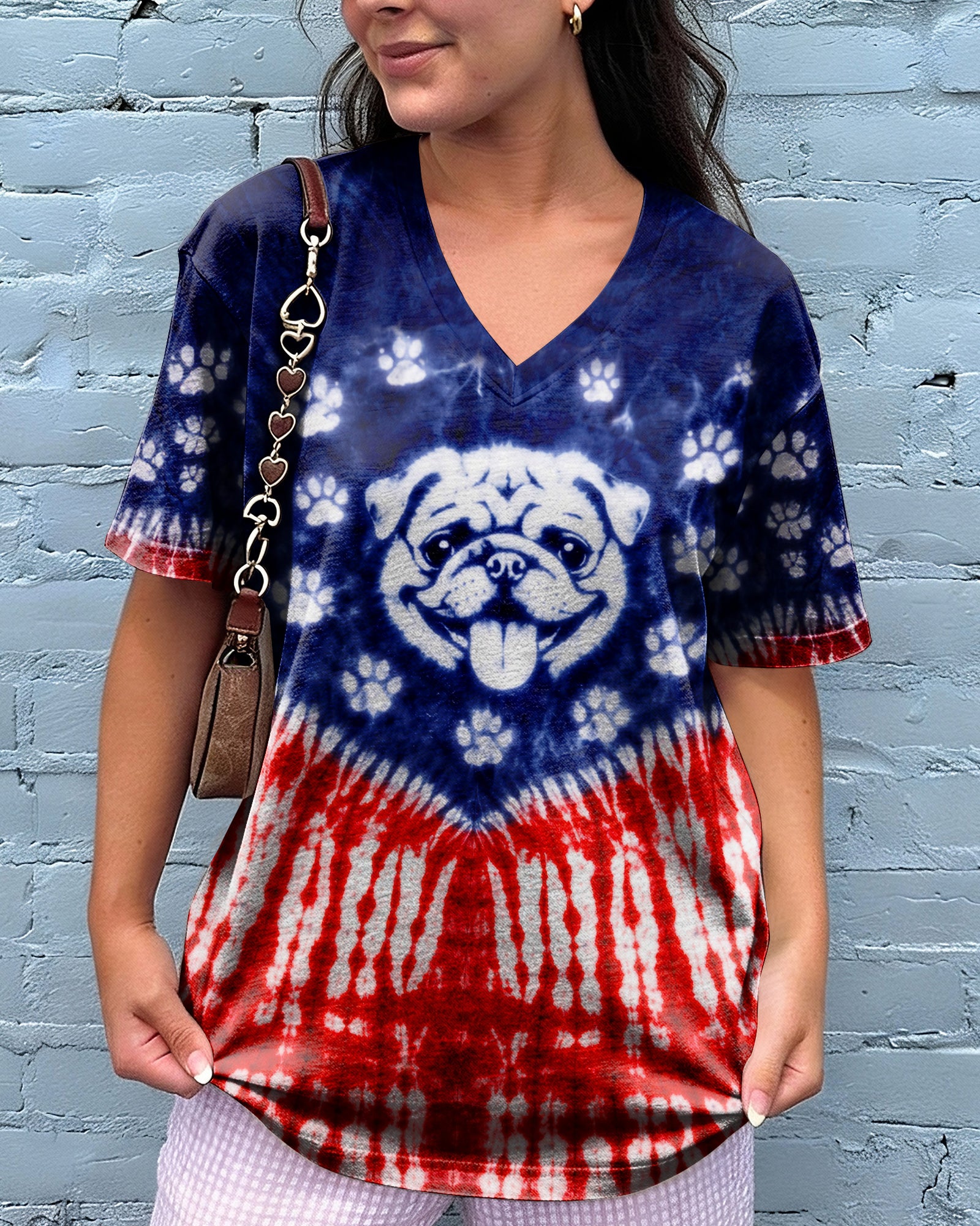 PUG DOG PAW PRINT RED WHITE & BLUE SWIRL ALL OVER PRINT - TLTW0204261