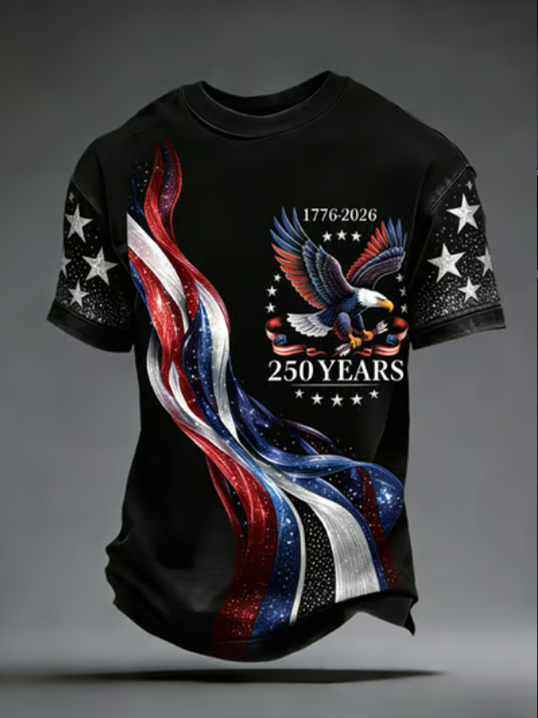Men's Eagle U.S. - Anniversary American Flag Print Casual T-Shirt
