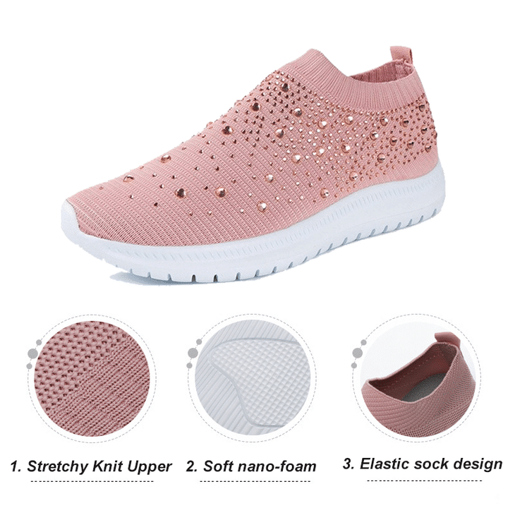 Grishay Women's Crystal Breathable Slip-On Walking Shoes