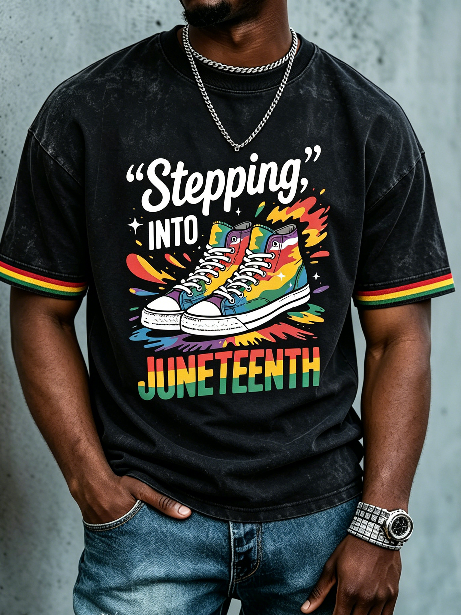 Men's Stepping into Juneteenth Print Casual T-Shirt