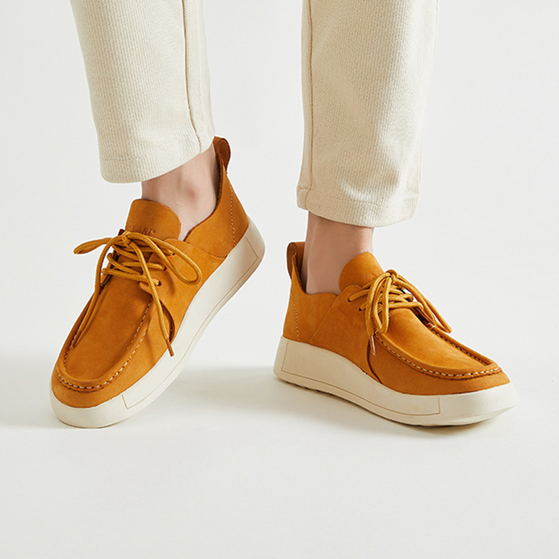 2024 new men's British style lace-up casual versatile thick-soled casual shoes - Yellow Brown 40