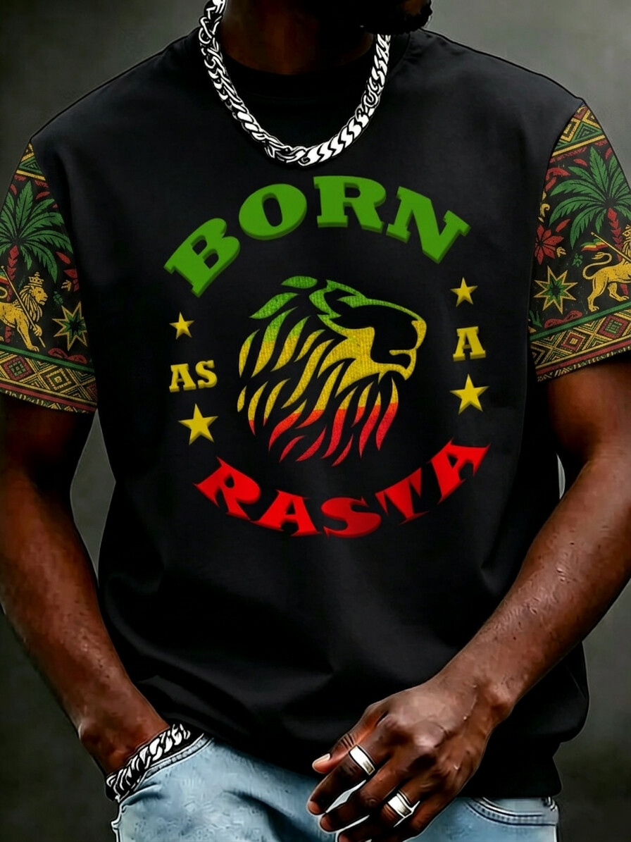 Men's Born As A Rasta Lion Print Casual T-Shirt