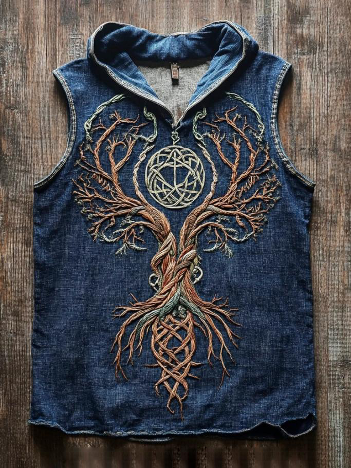 Men's Tree Viking Ethnic Art Print Workout Hooded Tank Top