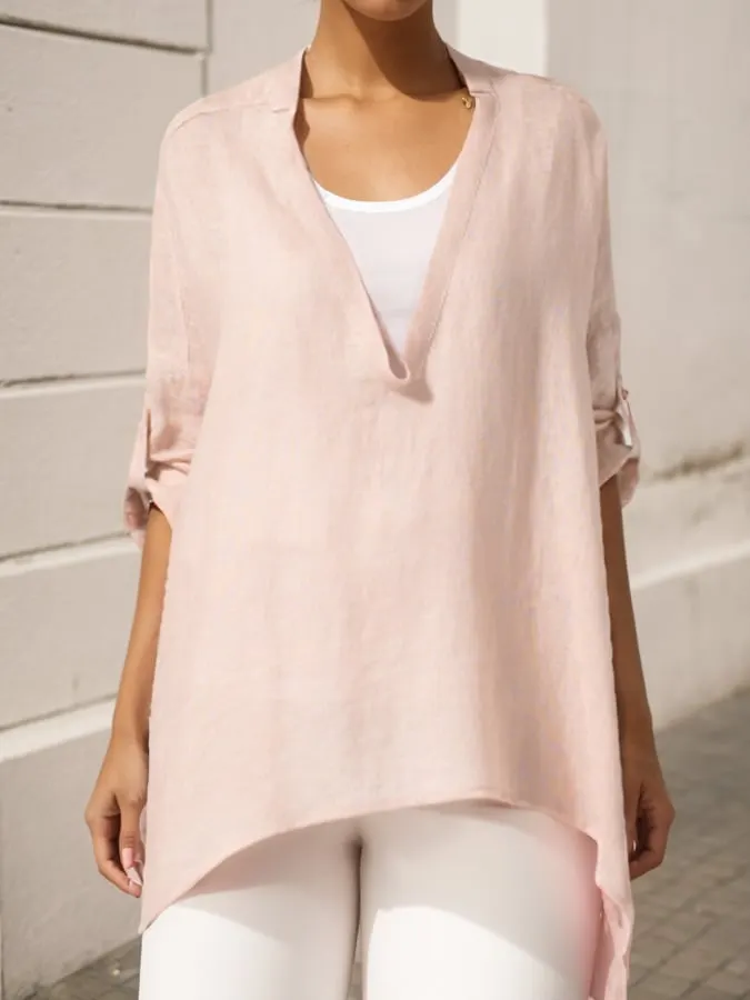 Women's Casual Cotton And Linen Shirt
