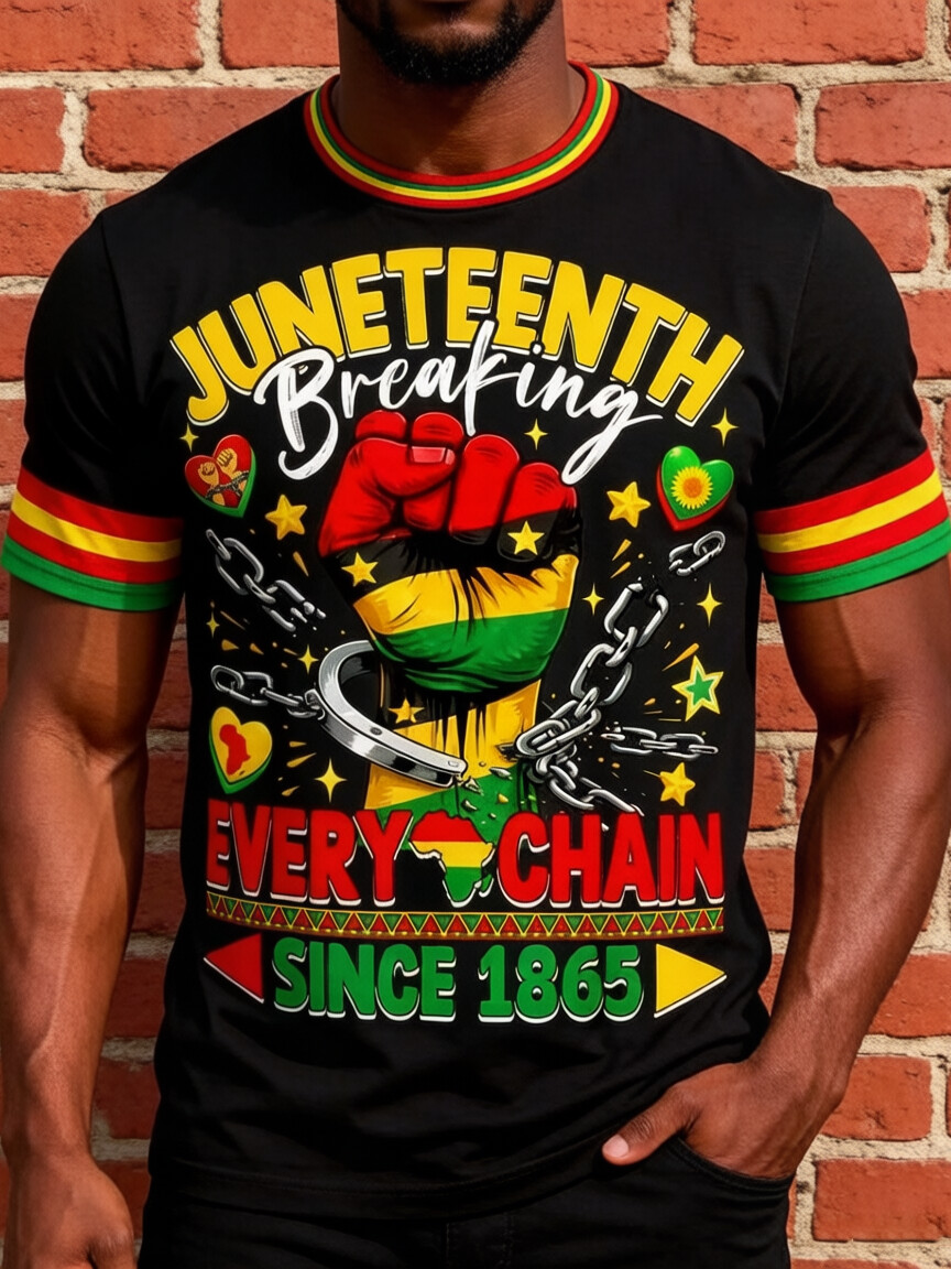 Men's Juneteenth Breaking Every Chain Since 1865 Illustration Print Casual T-Shirt
