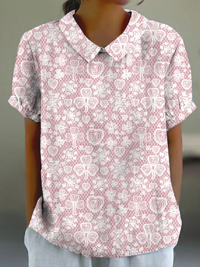 Women's Saint Patrick's Day clover lace print shirt