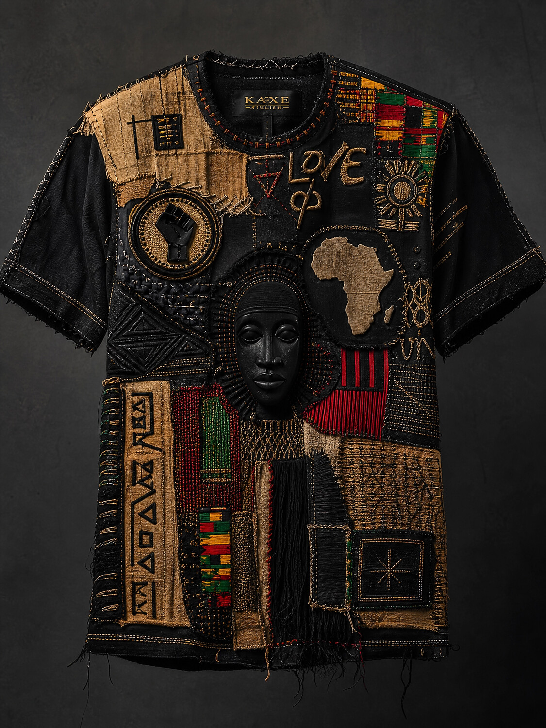 Men's Black African Tribal Patchwork Print T-Shirt