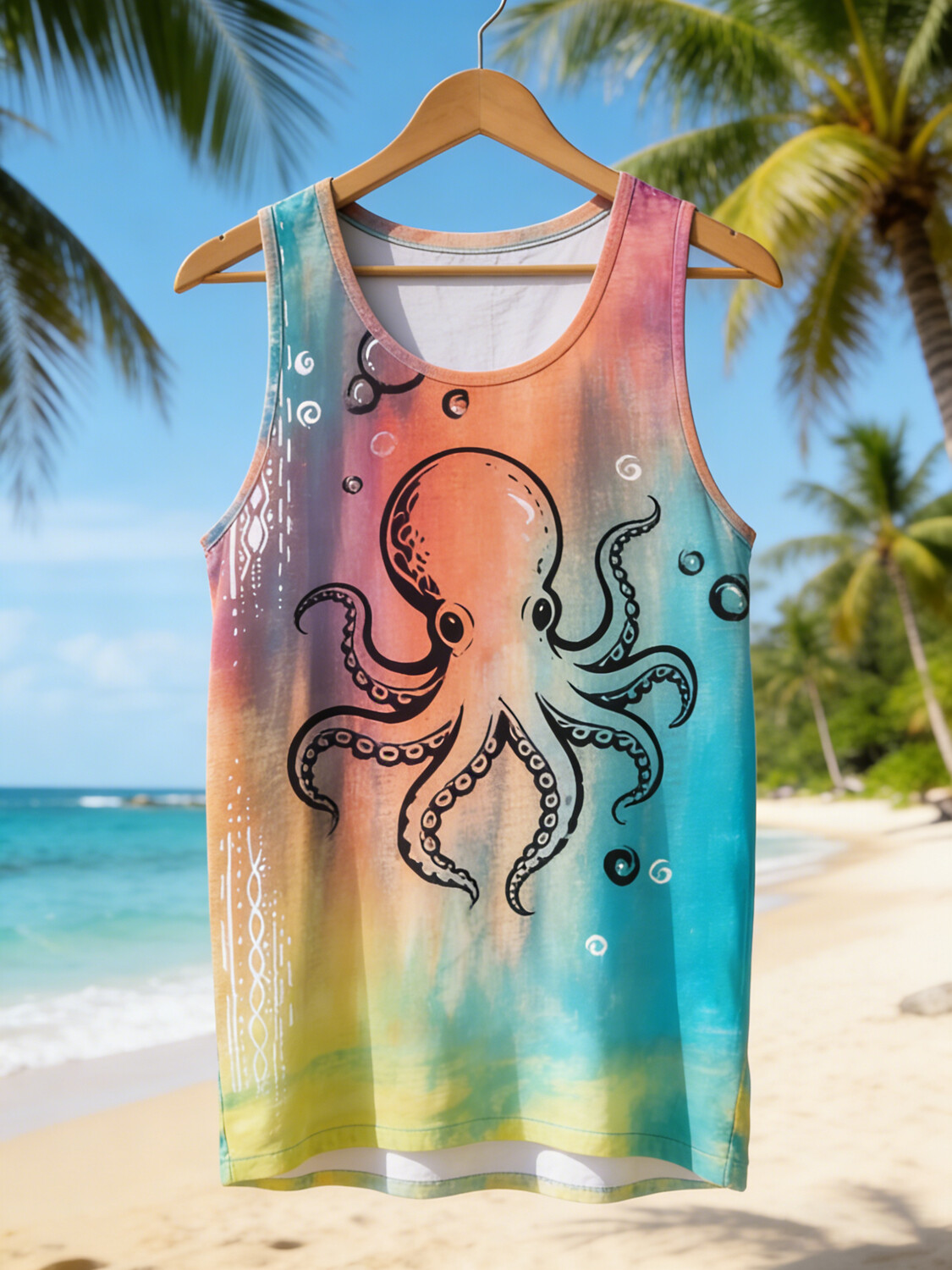 Men's Tie Dye Octopus Beach Print Tank Top