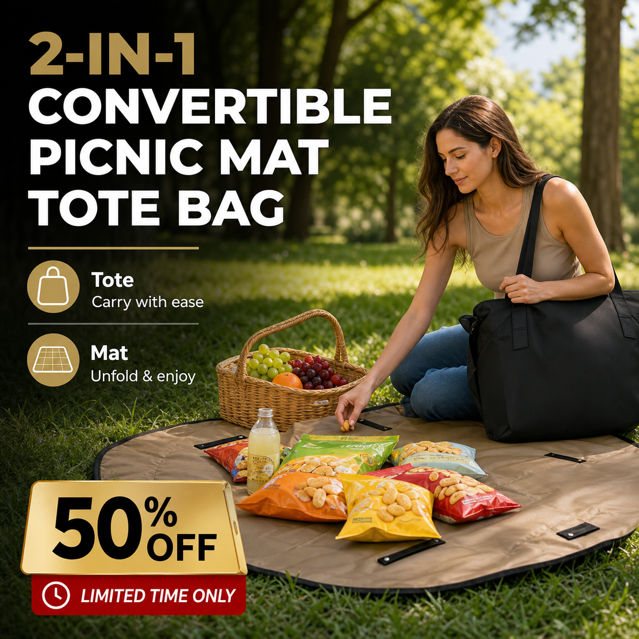 2-in-1 Convertible Picnic Mat Tote Bag