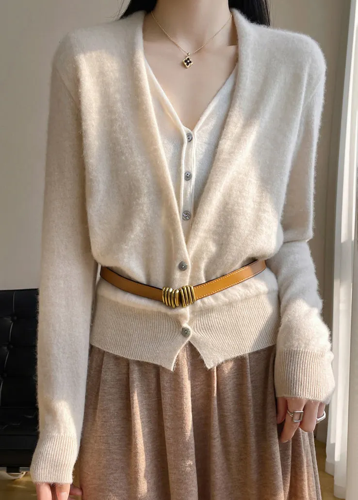 Women Orange V Neck Button Patchwork Wool Knit Top Fall