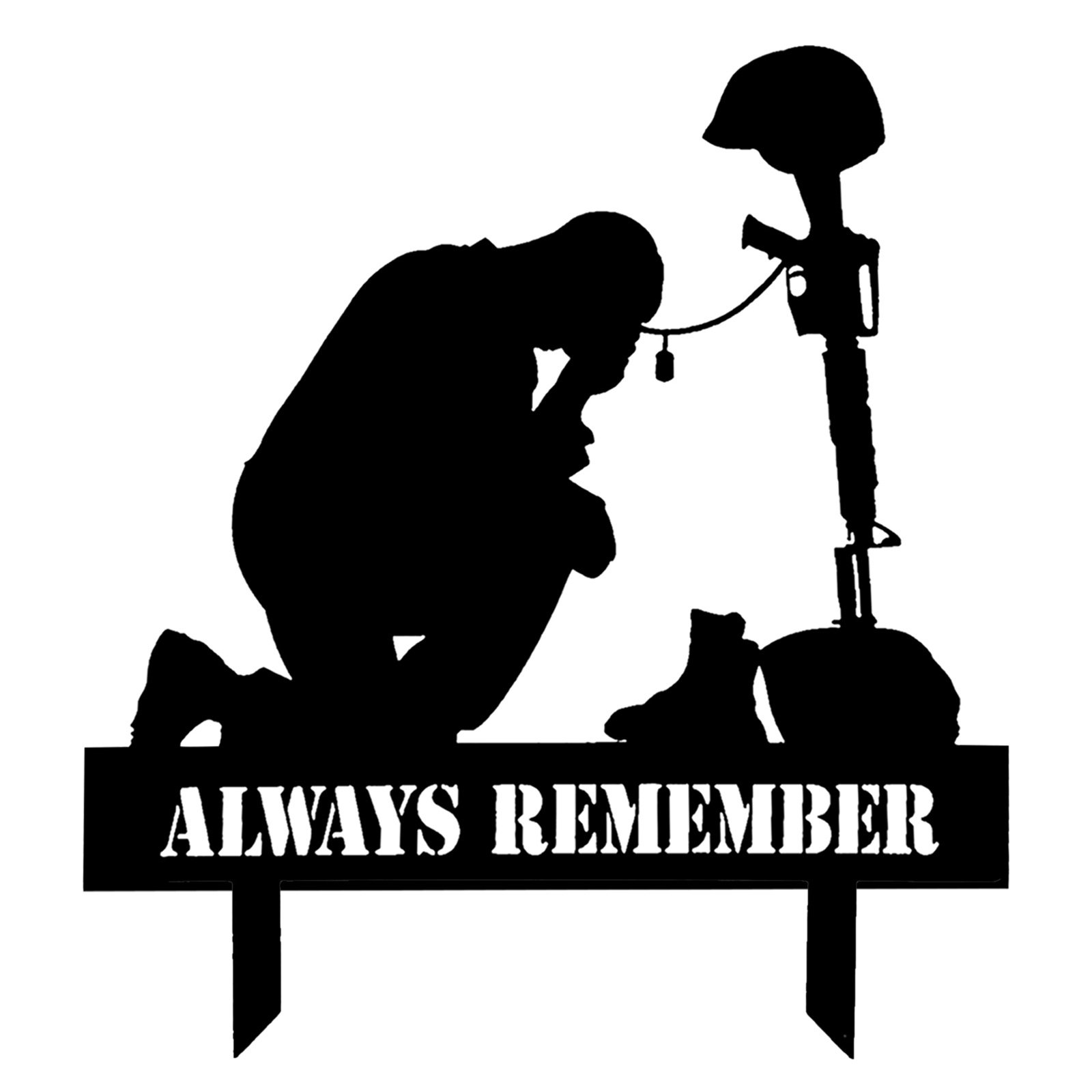 Memorial metal plaque for fallen soldiers, yard