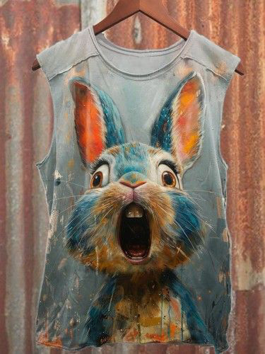 Men's Funny Surprised Rabbit Painting Print Tank Top