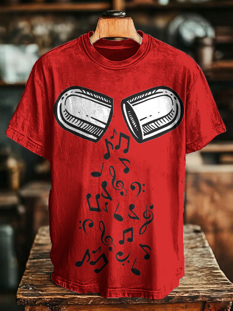Men's Capsule Breaking Open Spilling Music Notes Print Cotton Casual T-Shirt