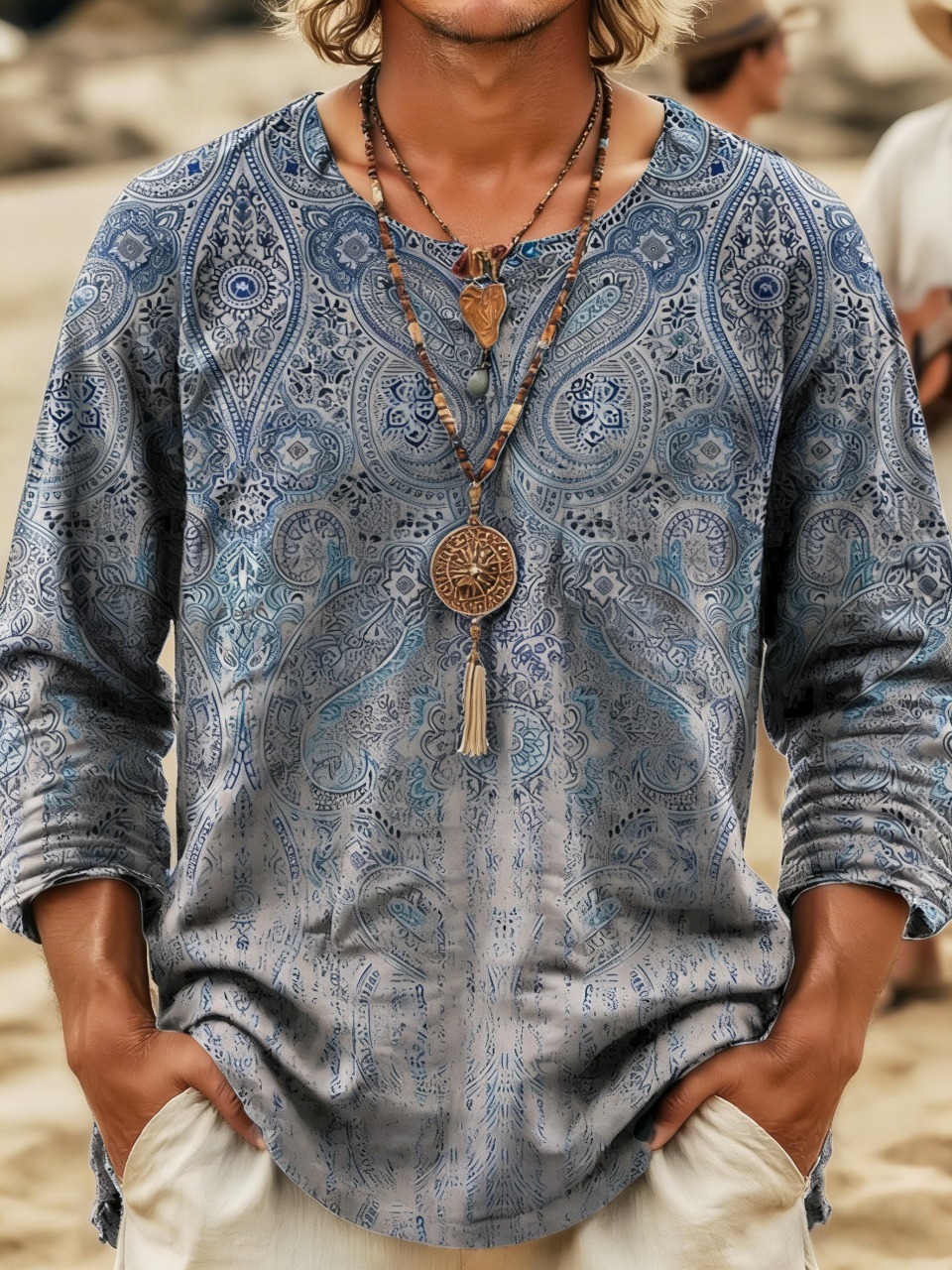 Men's Retro Ethnic Style Paisley Print Long Sleeve T-Shirt