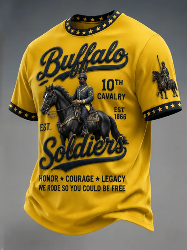 Men's Buffalo Soldiers 10th Cavalry Black Horse Vintage Print T-Shirt