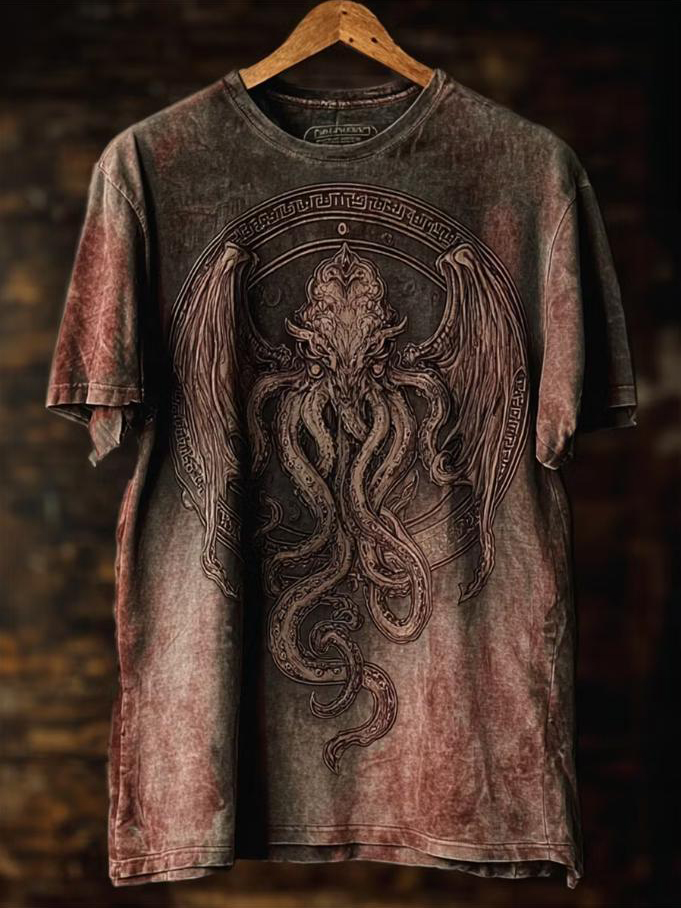 Men's Winged Octopus Monster Print T-Shirt
