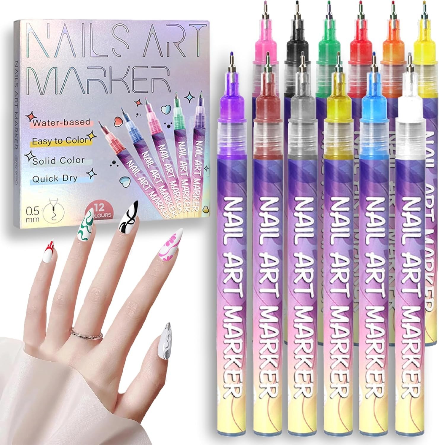 🔥🎨12 Colors Nail Art Pens Set