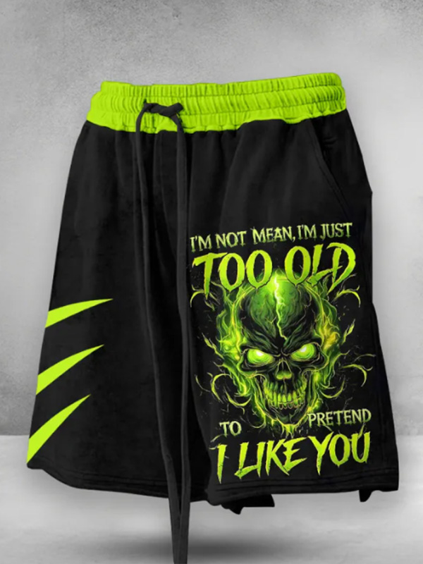 Men's I'm Not Mean I'm Just Too Old To Pretend I Like You Skull Print Casual Shorts