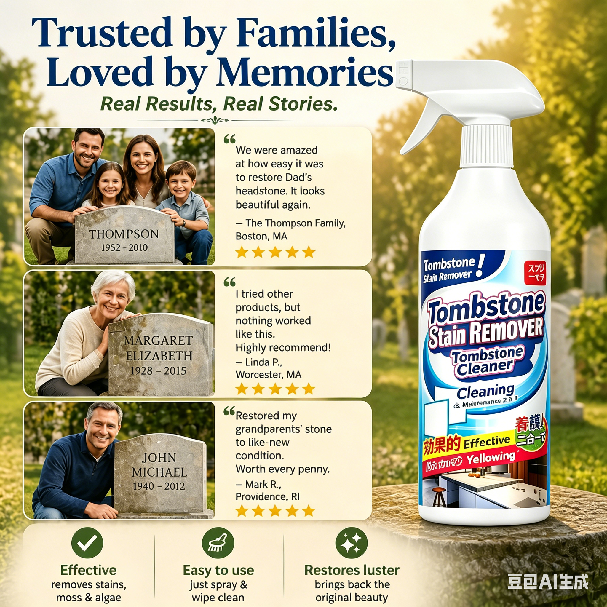 🔥Graveyard Moss Cleaner-Multi-functional stain remover spray-professionally removes moss and dirt from tombstones, stone cleaner