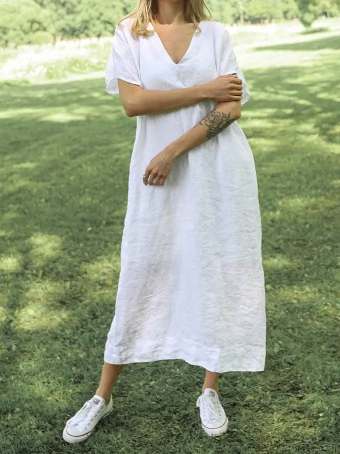 Women's Loose V Neck Short Sleeve Dress