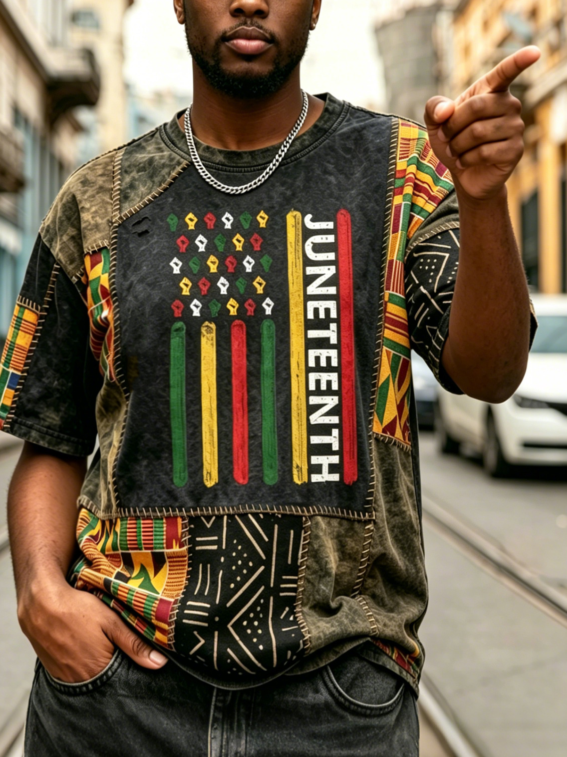Men's Juneteenth Ethnic Pattern Patchwork Print T-Shirt