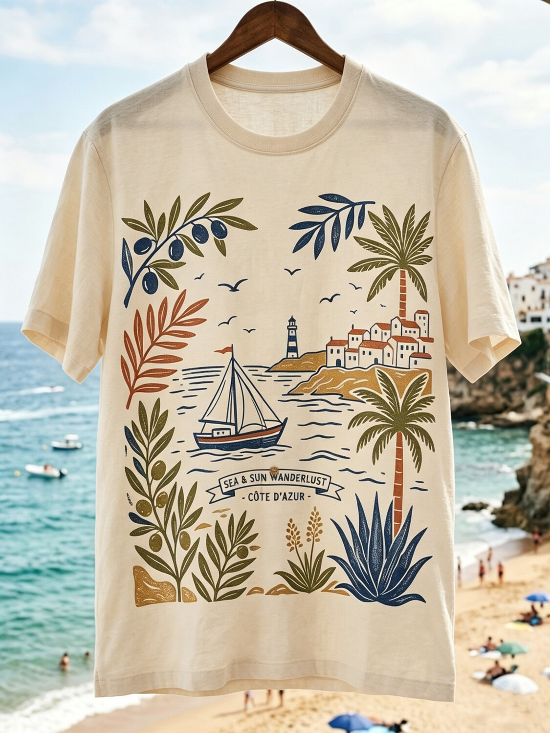 Men's Sea and Sun Wanderlust Summer Vibes Illustration Print Cotton Casual T-Shirt