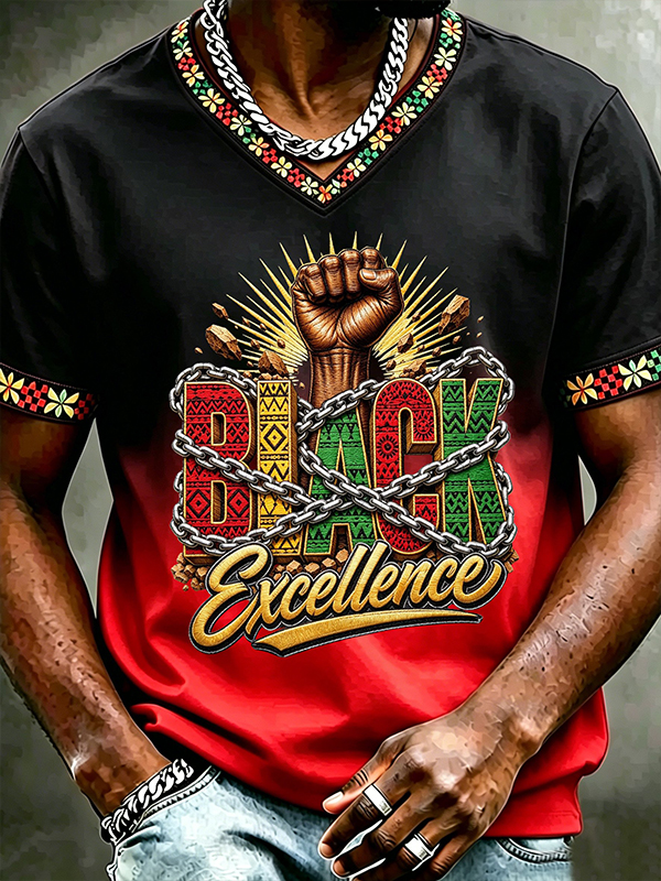 Men's Black Excellence Black Power Fist Art Print T-Shirt