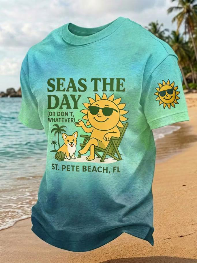 Men's St. Pete Beach Florida Seas The Day Sun and Dog Tie Dye Print T-Shirt