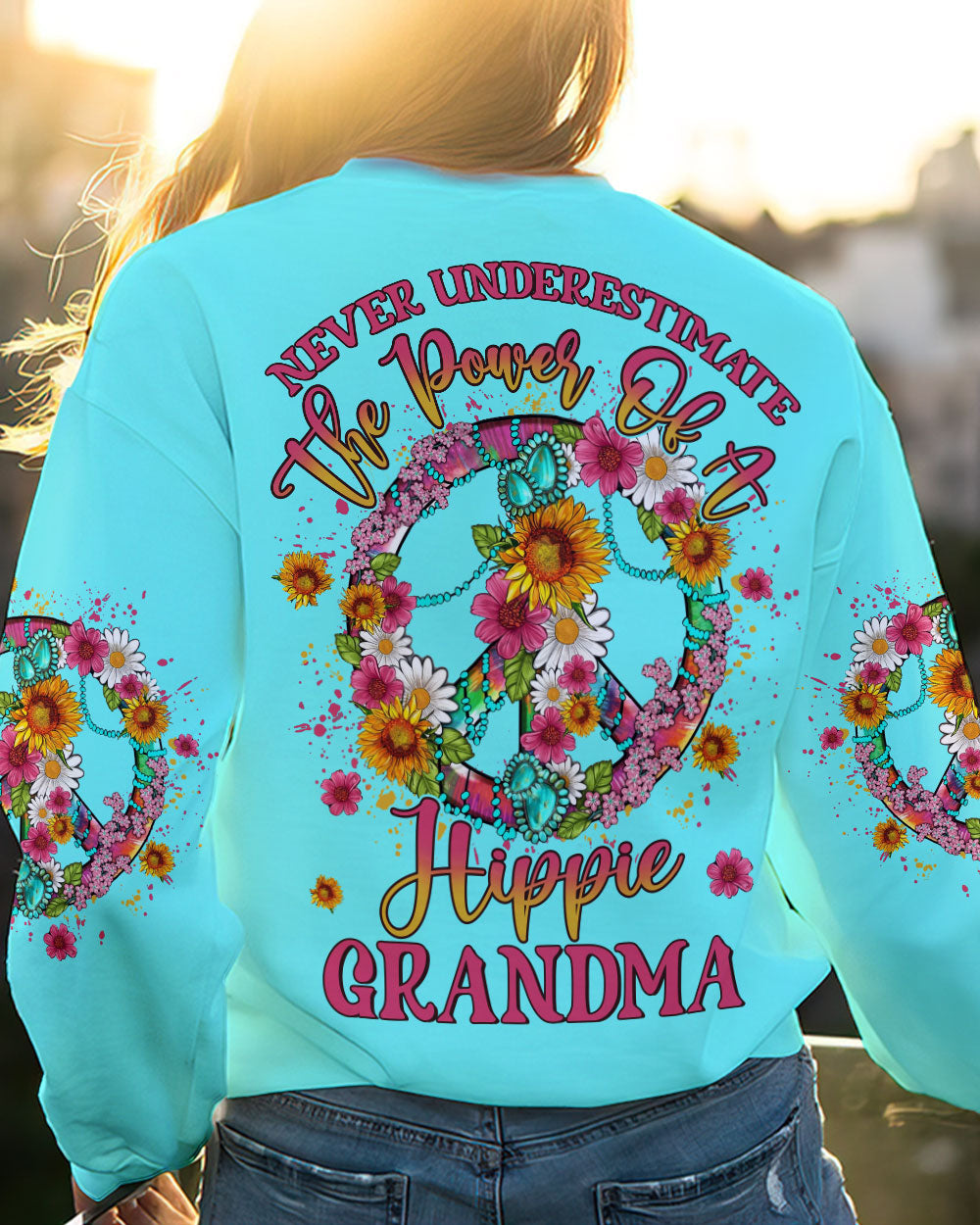 NEVER UNDERESTIMATE HIPPIE GRANDMA ALL OVER PRINT - YHLN1904233