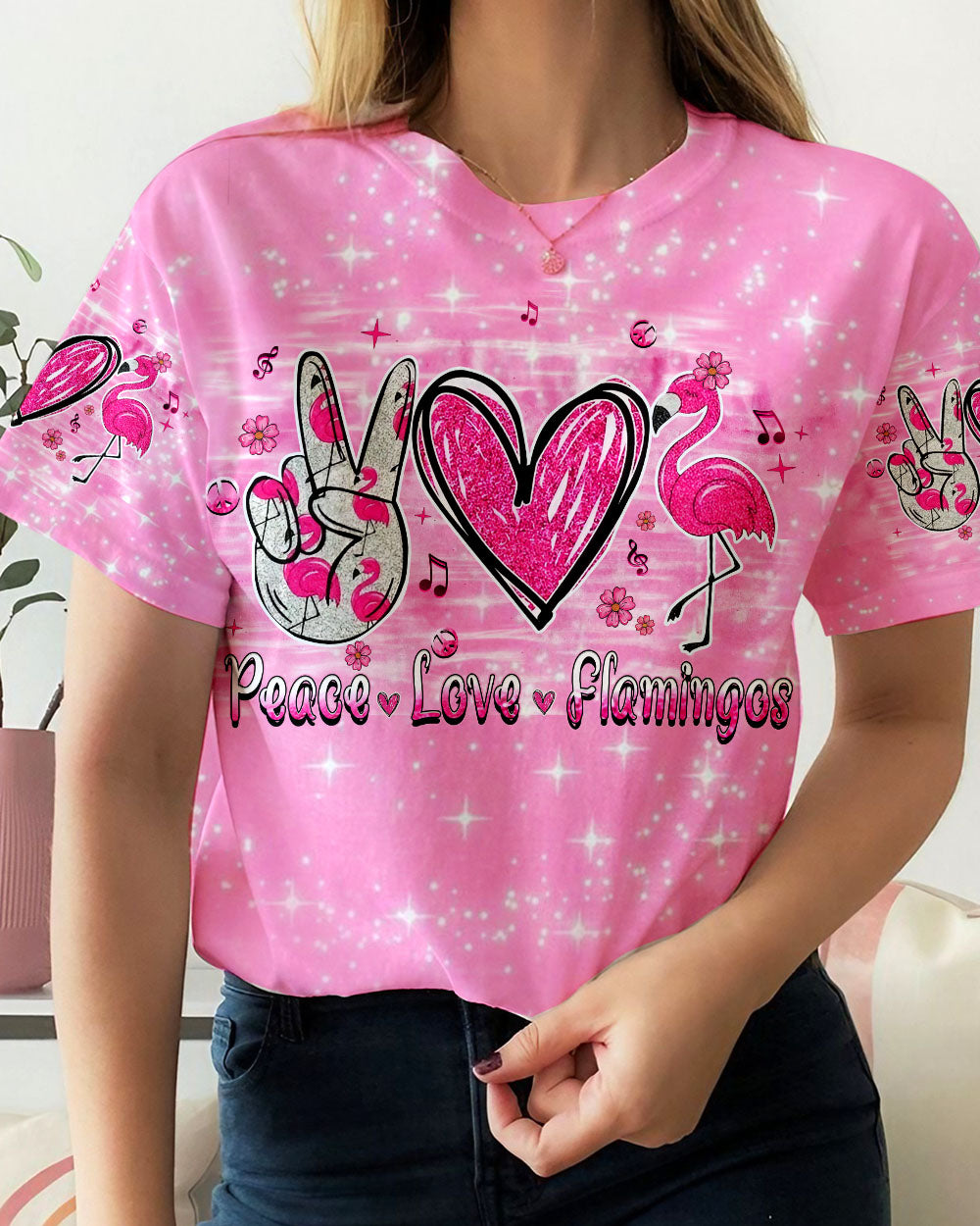 PEACE LOVE FLAMINGOS ALL OVER PRINT - YHHN0107243