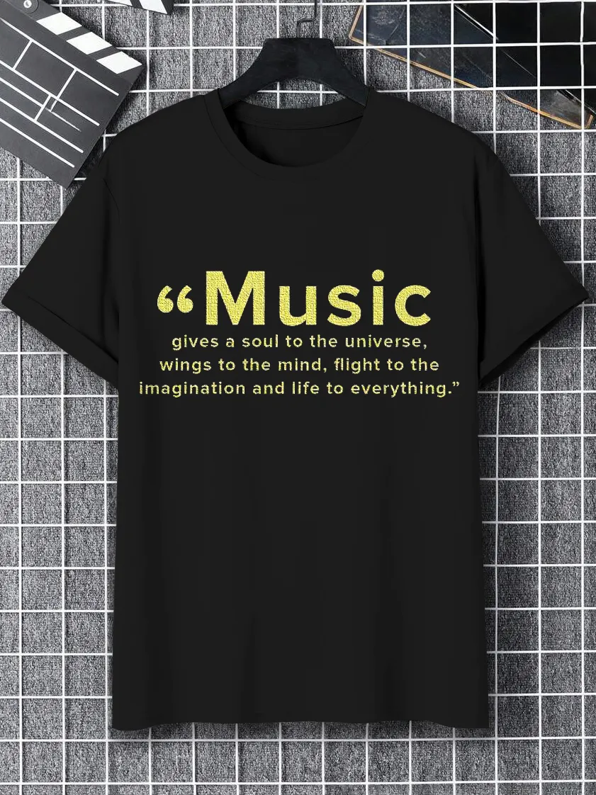 Men's Music Quote Letter Print Cotton Casual T-Shirt