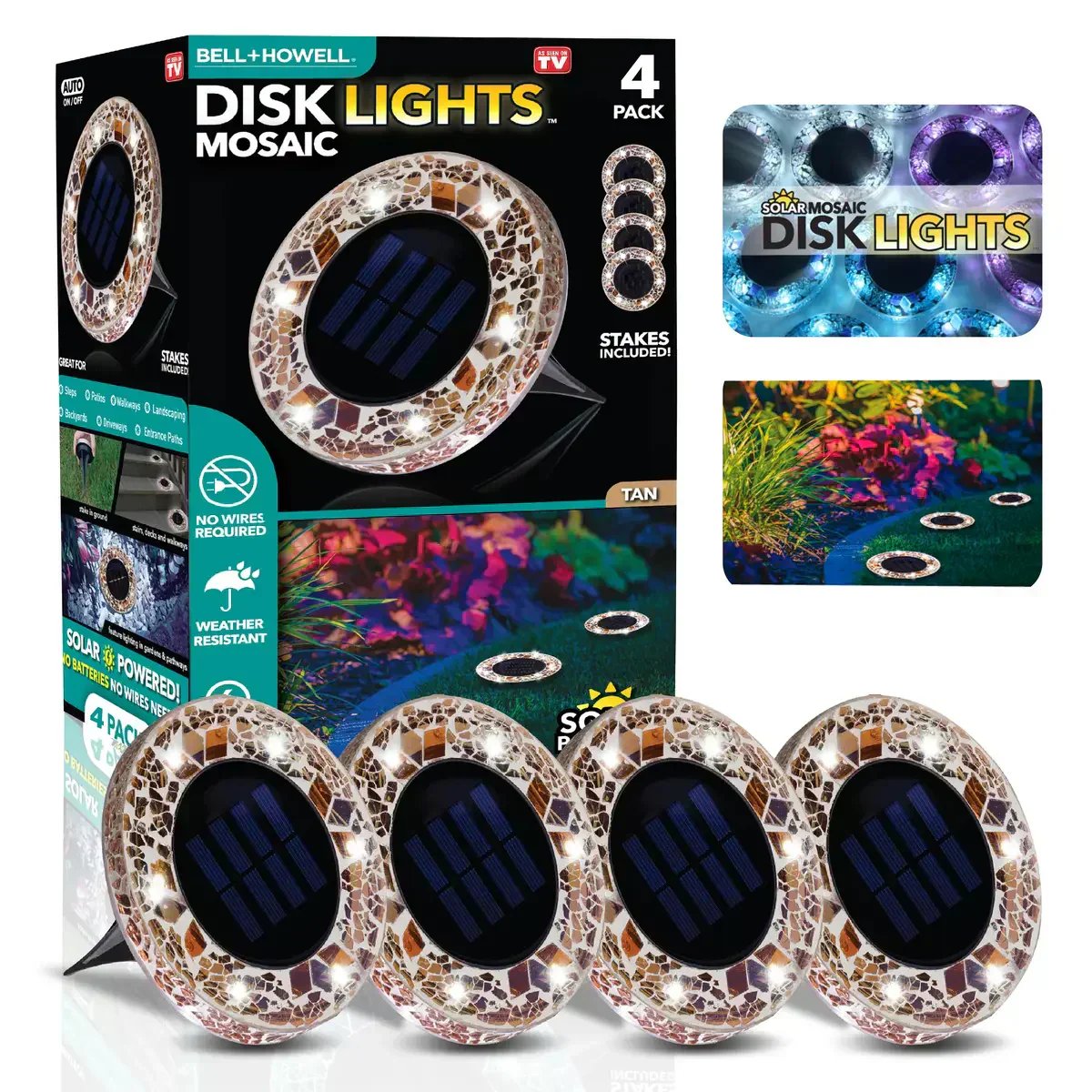 🛋️Solar Mosaic Disk Lights – Waterproof LED Pathway Lights with Auto On/Off
